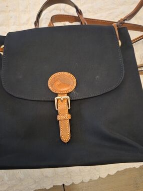 Dooney & Bourke Black Canvas Nylon Backpack with Leather Trim